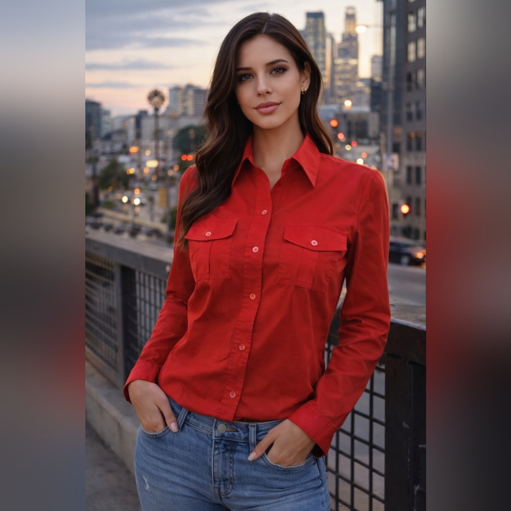 Y2K Bright Red Button-Up Shirt